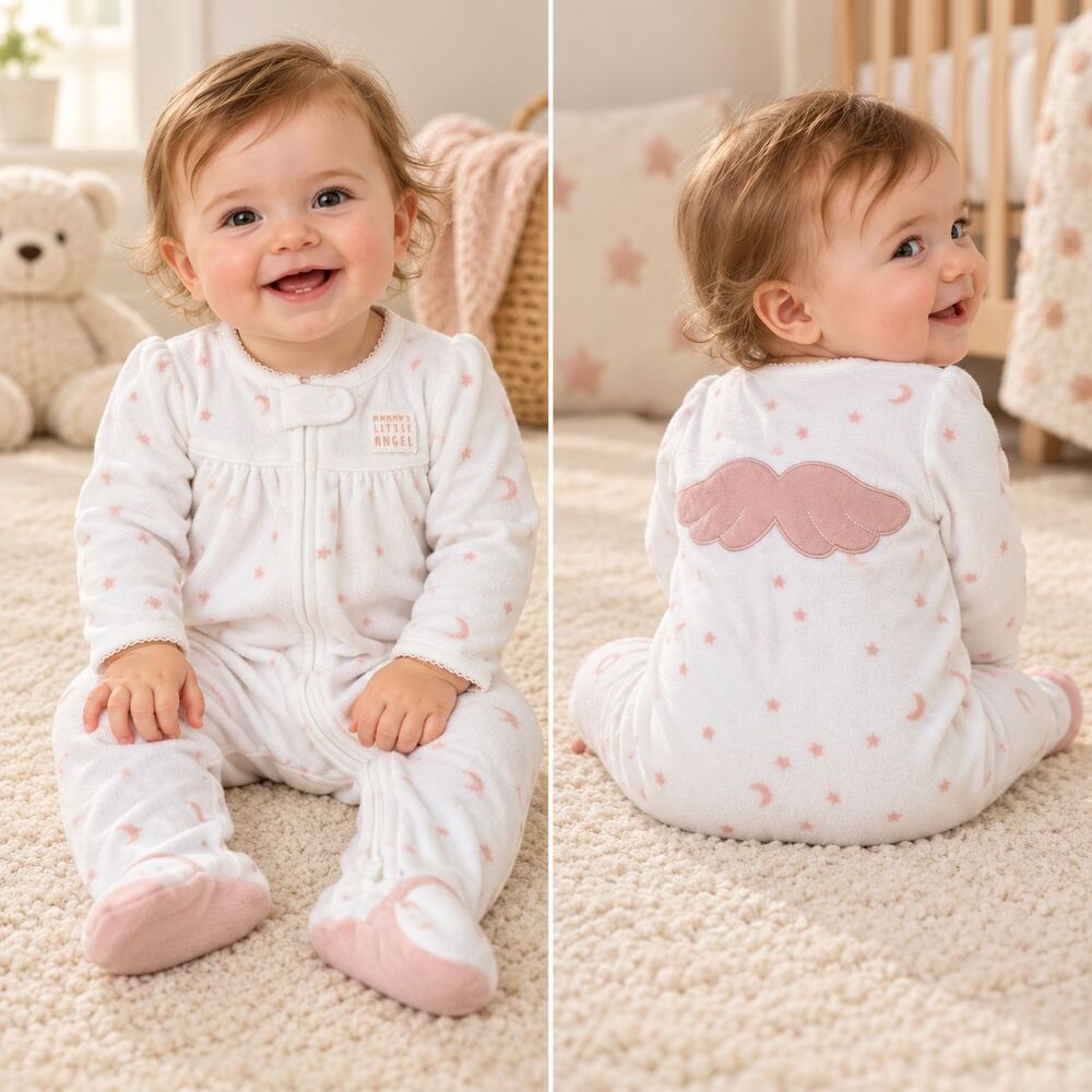 Carter's Baby Girl 9M Fleece Footed Pajamas Pink Mommy's Little Angel Wings NWT
